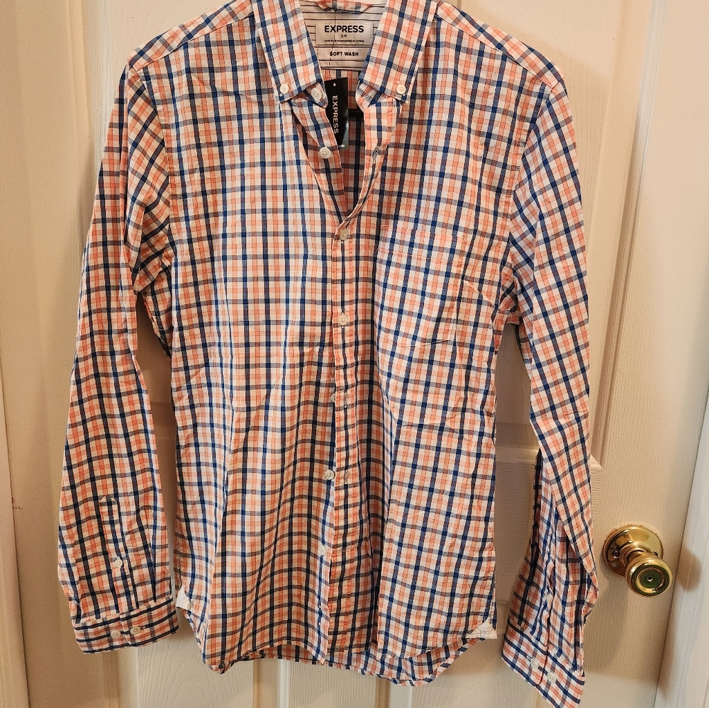 Express Mens Button Down Long Sleeve Shirt Size Small Orange Blue White Colors